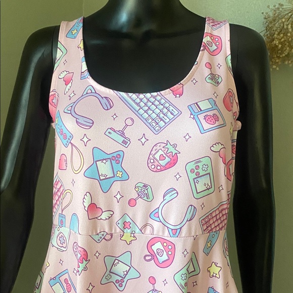 Pink Computer Gamer Girl Graphic Skater Dress with Pockets! 🎀 - Picture 4 of 11